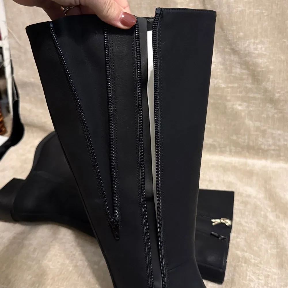 AEROSOLES Black Leather Over the Knee Boots